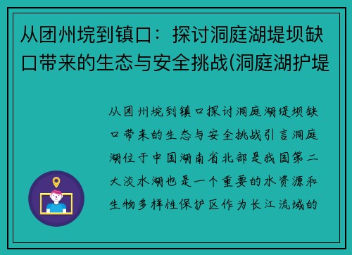 从团州垸到镇口：探讨洞庭湖堤坝缺口带来的生态与安全挑战(洞庭湖护堤工程是真的吗)