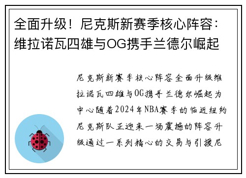 全面升级！尼克斯新赛季核心阵容：维拉诺瓦四雄与OG携手兰德尔崛起